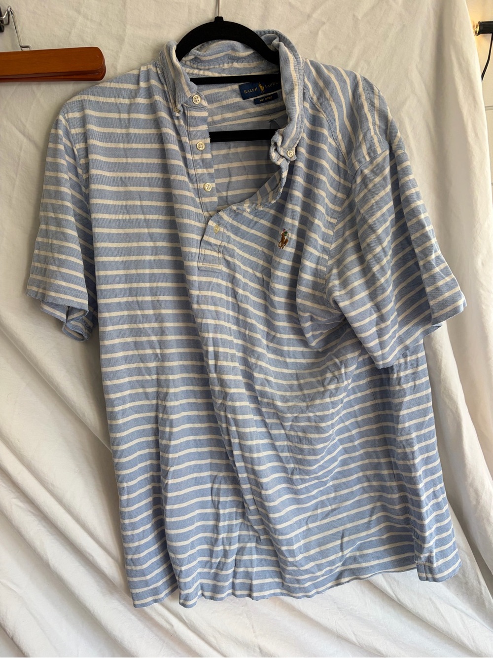 Ralph Lauren Light Blue and White Striped Polo Shirt